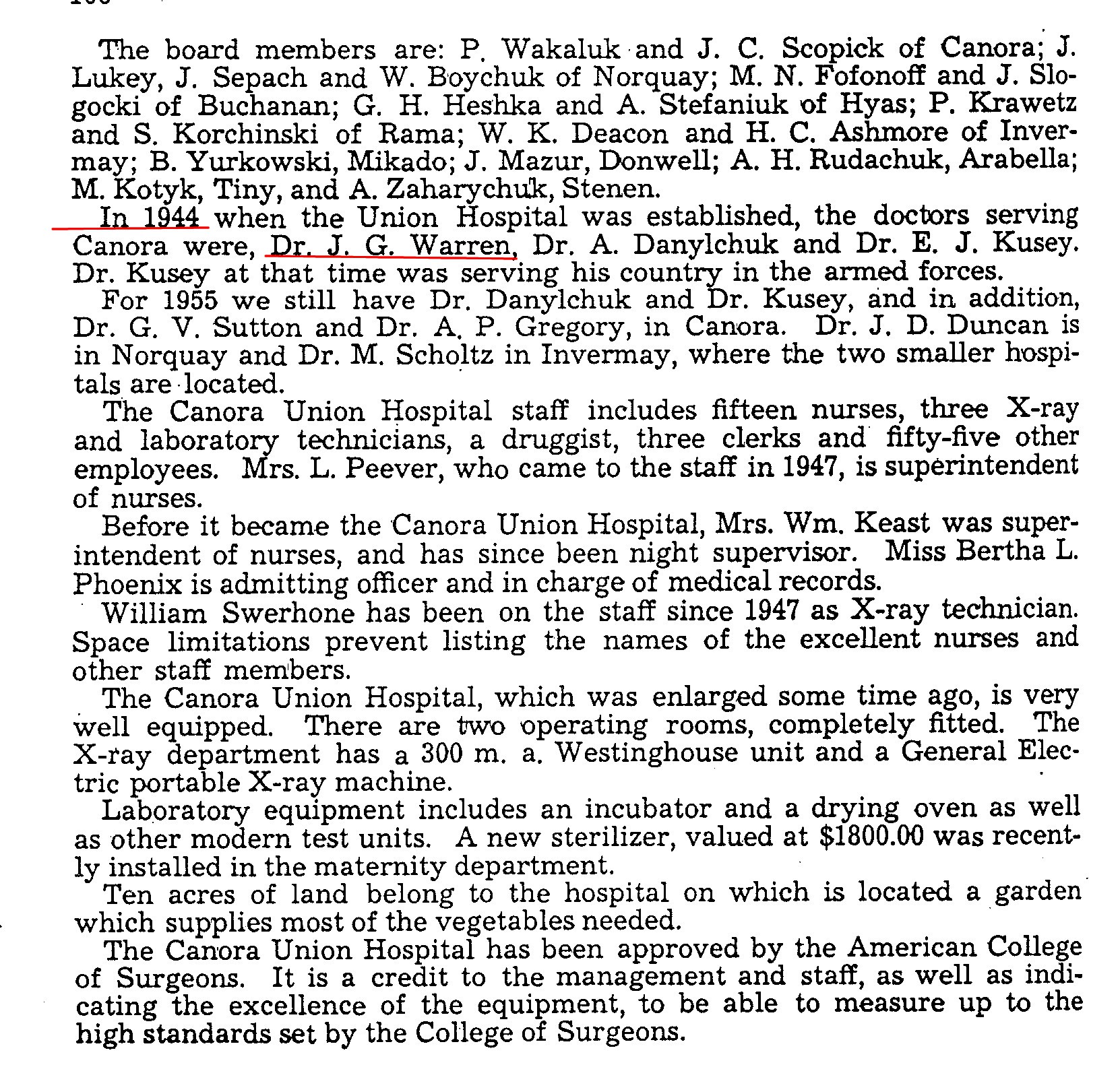 Historical Background on Canora Union Hospital  2